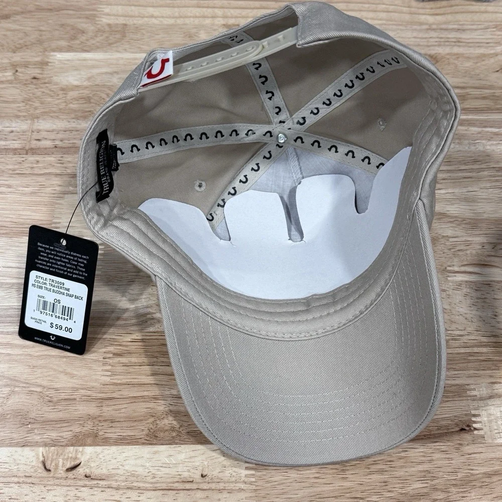 True‎ Religion Beige Baseball Cap Buddha Logo Embroidered Adjustable Hat NWT
